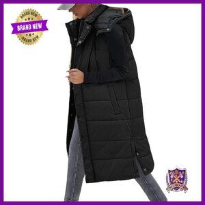 Long Puffer Vest Women Sleeveless Quilted Down Jacket Winter Outerwear